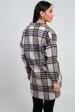 Chemise longue à carreaux pour femme avec fentes latérales