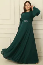 Robe longue hijab grande taille doublée avec col croisé et ceinture