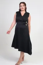 Robe asymétrique grande taille en crêpe satin à encolure cache-cœur et boutons décoratifs