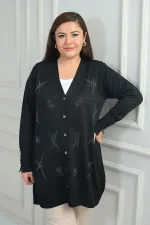 Gilet long grande taille pour femme, orné de boutons et de clous sur les manches