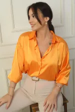 Kadın Düşük Kollu Oversize Saten Gömlek