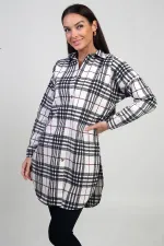 Chemise longue à carreaux pour femme avec fentes latérales