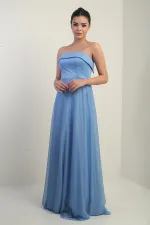 Women's Long Tulle Dress with Padded Collar and Lining