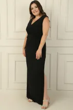 Wrap Neckline, Front Knot Detail, Lined, Slit, Plus Size Lycra Long Dress
