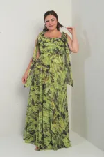 Robe longue en crêpe mousseline à motif de feuilles, grande taille, col en V, épaules dénudées, bretelles nouées, doublée