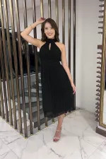 Komple Piliseli Astarlı Şifon Elbise