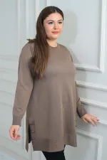 Blouse tunique tricotée grande taille pour femme, avec boutons et fentes latérales