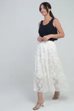 Kadın Beli Lastikli Astarlı Gül Desenli Tül Etek