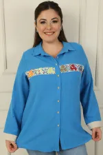 Floral Motif Knitted Plus Size Shirt