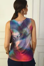 V-Neck Front Pleated Lycra Colorful Blouse