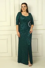 Truvakar Sleeve Lined Front Draped Sequin Plus Size Long Dress