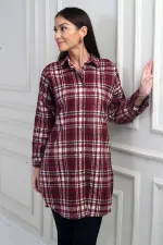 Kadın Yanları Yırtmaçlı Ekose Uzun Gömlek