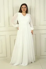 Kadın Ön Arka V Yaka Üstü Pulpayet Astarlı Büyük Beden Uzun Şifon Abiye Elbise