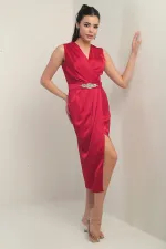 Robe en crêpe satin plissée à encolure cache-cœur et ceinture, pour femme