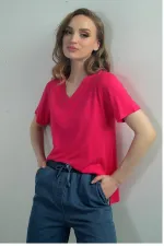 Women's V-Neck Short-Sleeve Blouse with Slit