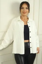 Women's Shirt with Ethnic Stripe Back, Tassels, Metal Button Front, and Single Pocket