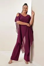 Combinaison grande taille en mousseline de soie et lycra avec épaules dénudées