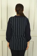 Kadın Tek Cepli Kol Katlamalı Çizgili B.B. Gömlek