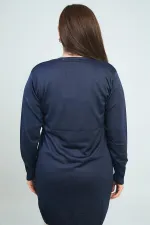 Gilet long grande taille pour femme, motif pied-de-poule, en fil froid.