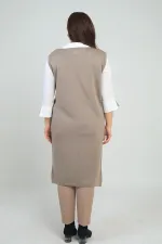 Gilet long en maille grande taille pour femme avec détails rayés sur les poches