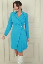 Double-breasted collar pleated detail jacket dress