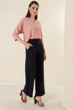 Beli Korsajlı Cepli Örme Krep Palazzo Pantolon