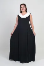 Robe longue en mousseline grande taille pour femme, avec col en V, détail de pierre au dos, volants et doublure.