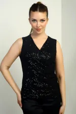 Blouse à sequins doublée, sans manches, avec encolure cache-cœur et drapée sur le devant, pour femme