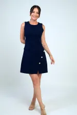 Kadın Yuvarlak Yaka Kolsuz Önü Düğme Detaylı Elbise