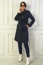 Manteau pour femme à boutons, ceinture et poches