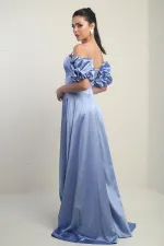 Women's Thin-Strapped, Lined, Set-in Sleeve, Pocketed Long Satin Dress