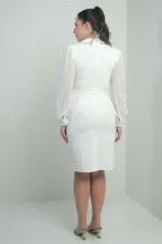 Women's Wrap Neckline Chiffon Sleeved Single Button Plus Size Short Dress