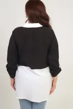 Kadın Kol Katlamalı Cepli İki Renkli Büyük Beden Lyocell Gömlek