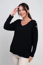 Blouse en lycra à col en V et boutons sur les épaules pour femme, couleur fraise.