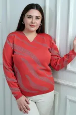 Chemisier grande taille à col en V et motif zèbre pailleté