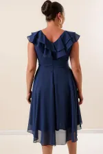 Yaka Volanlı Şifon Büyük Beden Elbise