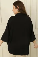 Deri Garnili Tek Cepli Düğmeli Yarasa Kol Büyük Beden Çilek Bluz