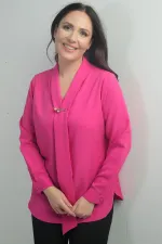 Women's V-Neck Scarf-Style Crepe Satin Plus Size Blouse