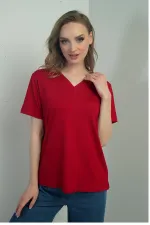 Women's V-Neck Short-Sleeve Blouse with Slit