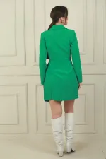 Double-breasted collar pleated detail jacket dress