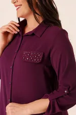 Tunique longue Ayrobin grande taille à manches Truvakar boutonnées sur le devant et ornée de perles.