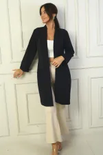 Shawl Collar Fake Pocket Lycra Max Long Jacket