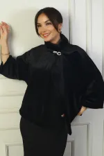 Kadın Taş Tokalı İçi Astarlı Kürk Ceket