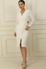 Wrap Dress with One Neck, Beaded Detail, and Half Lining
