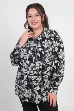 Chemise fleurie grande taille pour femme avec manches repliées