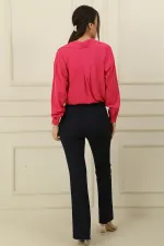 Yüksek Bel Cepli En Boy Likra İspanyol Paça  Pantolon