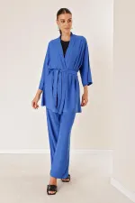 Ensemble kimono avec pantalon en crêpe et poches