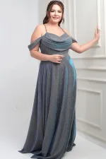 Kadın İp Askılı Arkası Bağcıklı Göğüs Drapeli Astarlı Balenli Büyük Beden Simli Elbise