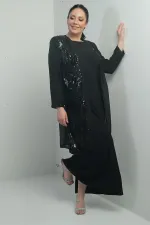 Women's Sequined Chiffon Jacket with Lined Sleeves, Sandy Long Dress, Plus Size, 2-Piece Set