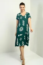 Oversize Dress with Ethnic Pattern and Collar
